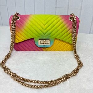 Caleesa  2-chain Multicolor jelly purse Bag with gold‎ chain NEW